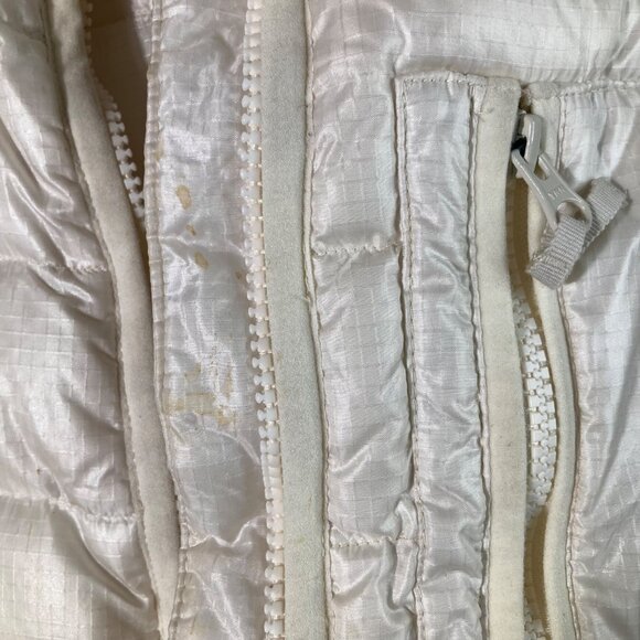 Womens J Crew Down Filled Puffer Jacket Cream Zip Up L Flaw - Picture 4 of 13
